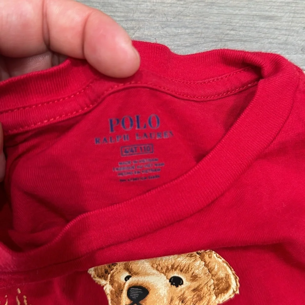 Polo Bear Ralph Lauren Shirt Red Preppy Bear Long Sleeve Tee - Picture 3 of 3